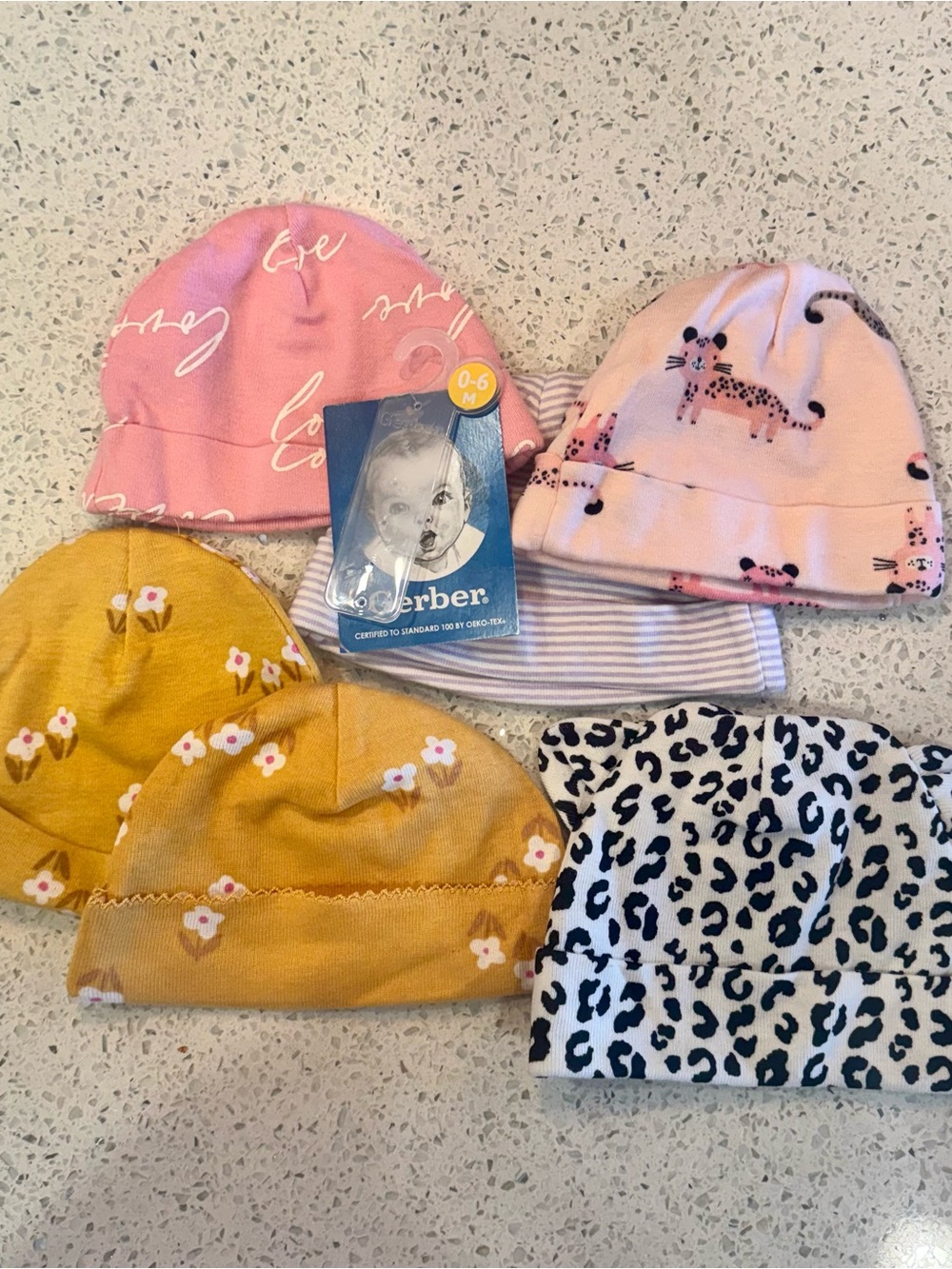 Gerber Baby 5-Pack Knit Beanies - Pink, Yellow, White, Black